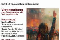 Flyer zu Konzertlesung "Dunkle Schönheit - Die mutigen Frauen Irans - Wir haben keine Angst!" - am 12.09.2025, 18:30 Uhr, Stadtbücherrei Stolberg.